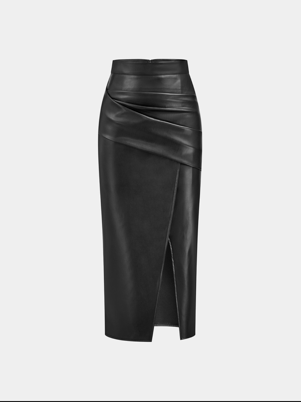 Black Faux-Leather Wrap Pencil Skirt